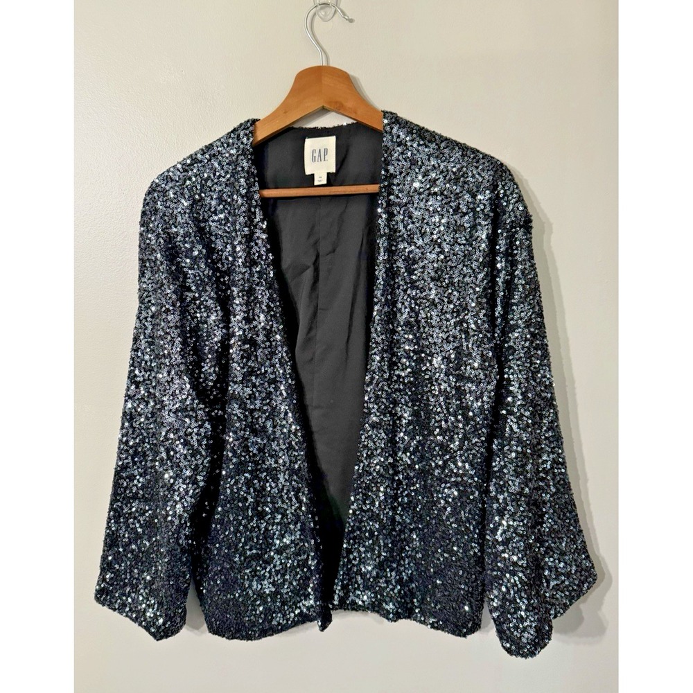 GAP Sequin Blazer Jacket‎ Gunmetal Blk/Slvr Size XS Party Holiday New Years Eve